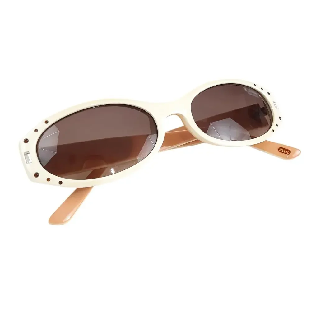 Vintage Y2K Relic Rhinestone Oval Sunglasses Cream Ruby Red Retro MCM